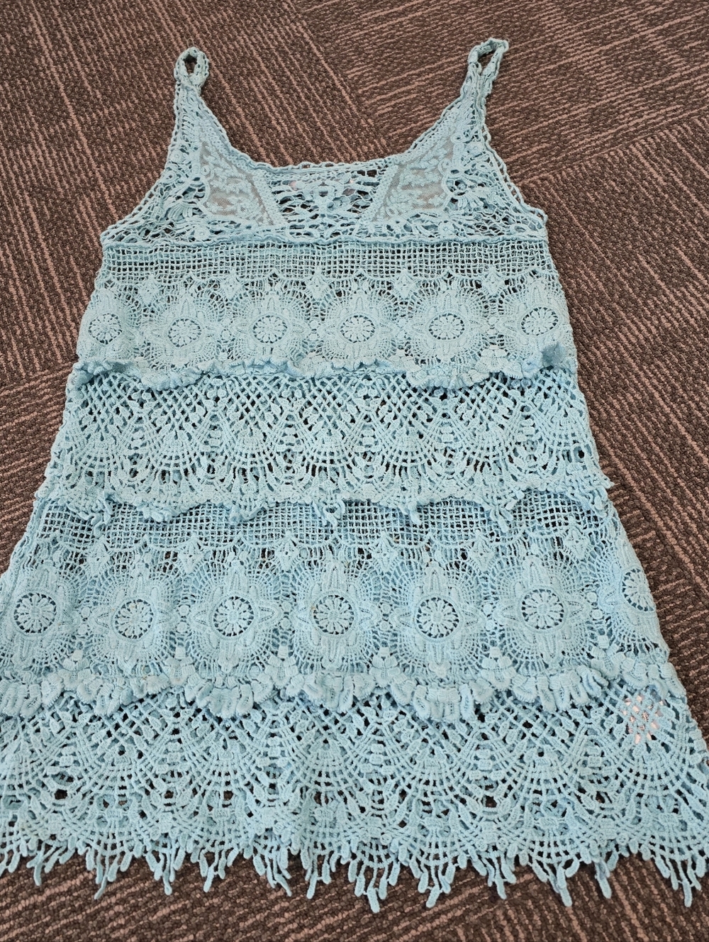 Mahina Crochet Lace Boho Tank Top Blue S/M